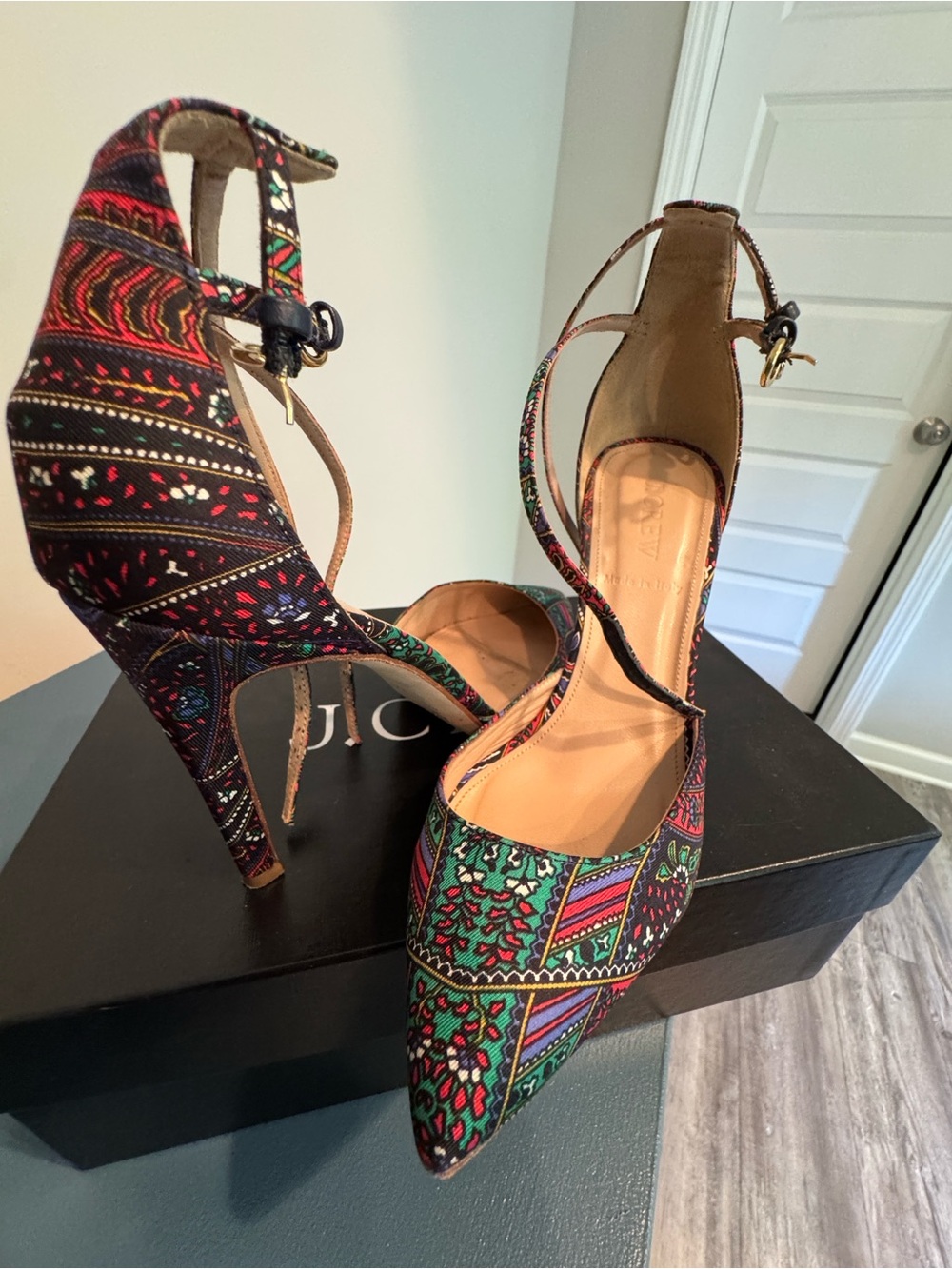 J. Crew Shoes | Euc J Crew Falsetto Silk Printed Heels - Picture 2 of 4